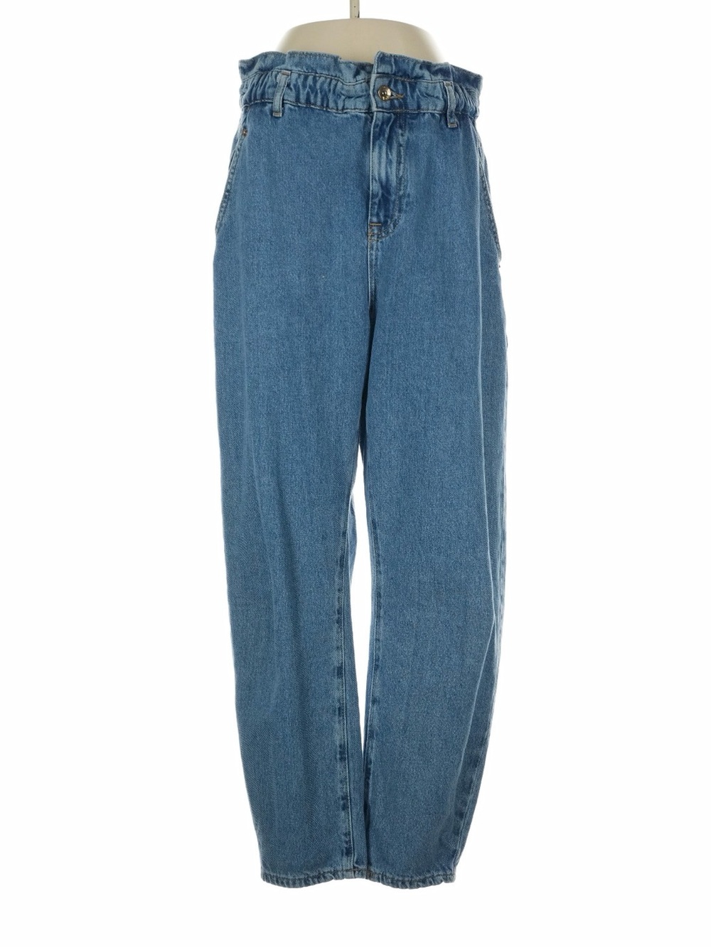 Zara Paperbag-Waist Cropped Jeans in Medium Blue